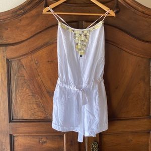 White Embellished Summer Shorts Romper